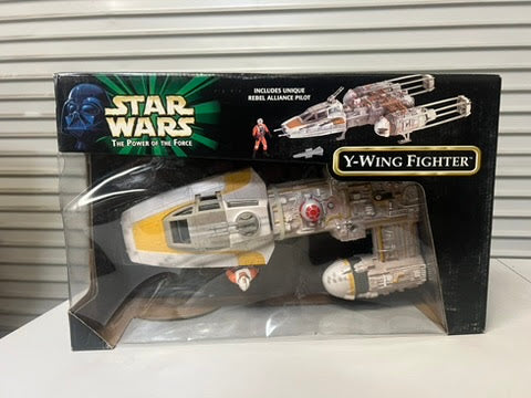 NIB Star Wars The Power of the Force Y-WING FIGHTER w/Rebel Alliance Pilot